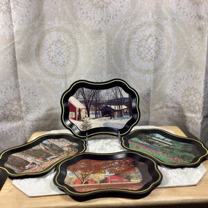 Vintage Metal Souvenir Trays Vermont Lifestyle Through the Seasons - Set…